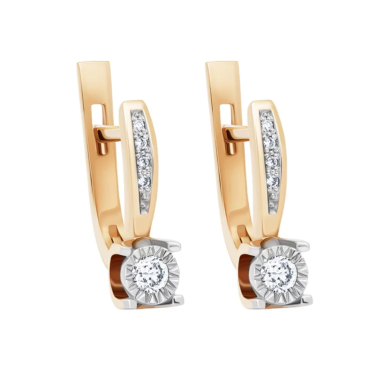 Сережки з комбінованого золота з діамантами. Артикул 22817брил: ціна, відгуки, фото – купити в інтернет-магазині AURUM