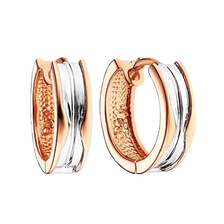Сережки-кольца из комбинированого золота. Артикул 103694/15кб: цена, отзывы, фото – купить в интернет-магазине AURUM