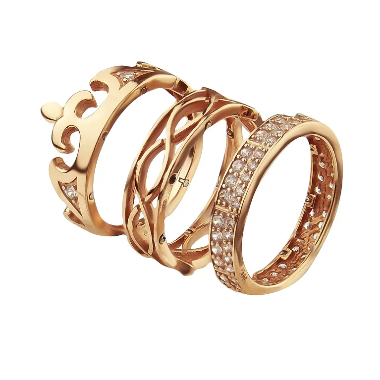 Золотое кольцо с фианитами Корона. Артикул 330093: цена, отзывы, фото – купить в интернет-магазине AURUM