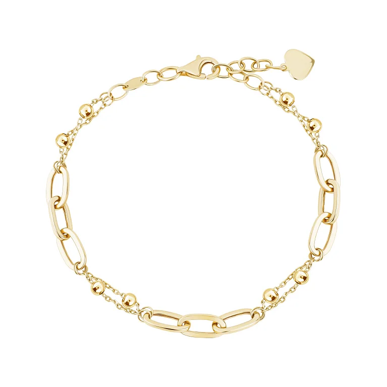 Браслет "Кульки"  із жовтого золота плетіння якір - 2188219