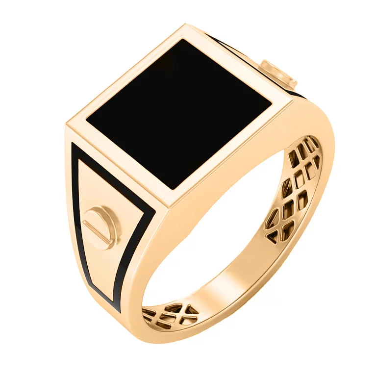 Золотий перстень "Love" з емаллю. Артикул 170093ч: ціна, відгуки, фото – купити в інтернет-магазині AURUM