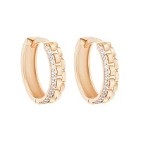 Сережки-кольца из красного золота  с дорожкой из фианитов - 1748896