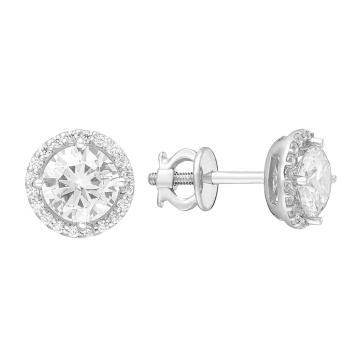 Серьги-гвоздики с дорожкой фианитов в белом золоте - 1658251