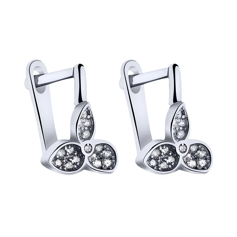 Сережки зі срібла з фіанітами "Трилисник". Артикул 7502/С2Ф/1160: ціна, відгуки, фото – купити в інтернет-магазині AURUM