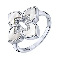 Каблучка "Квітка" зі срібла з перламутром та фіанітами  - 2198997