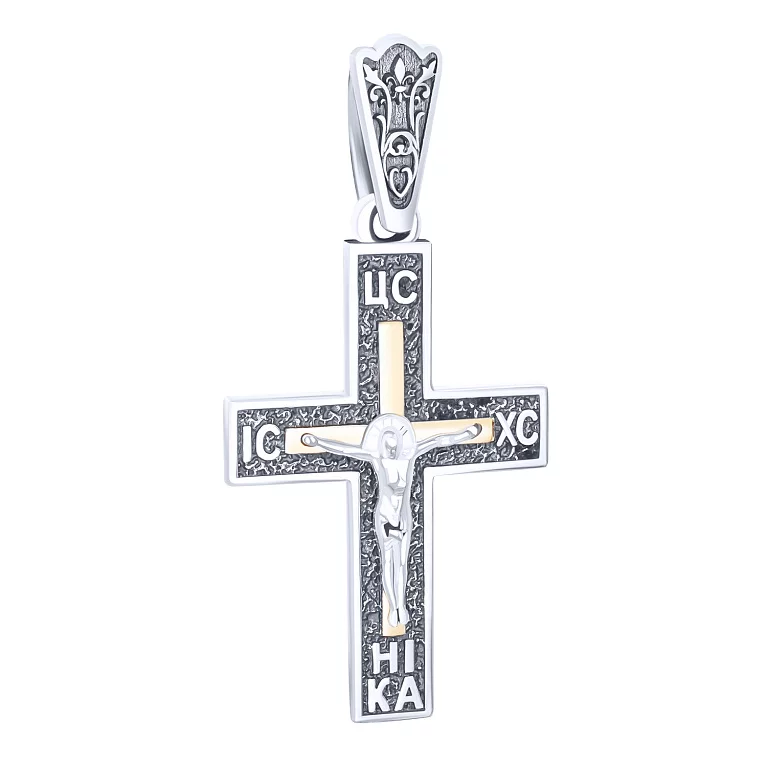 Срібний хрест з чорнінням і позолотою. Артикул 7204/162п: ціна, відгуки, фото – купити в інтернет-магазині AURUM