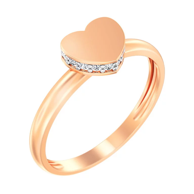 Кольцо из красного золота с фианитом Сердце. Артикул 141077: цена, отзывы, фото – купить в интернет-магазине AURUM