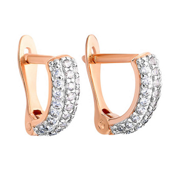 Сережки-дорожки из красного золота с фианитами - 972419