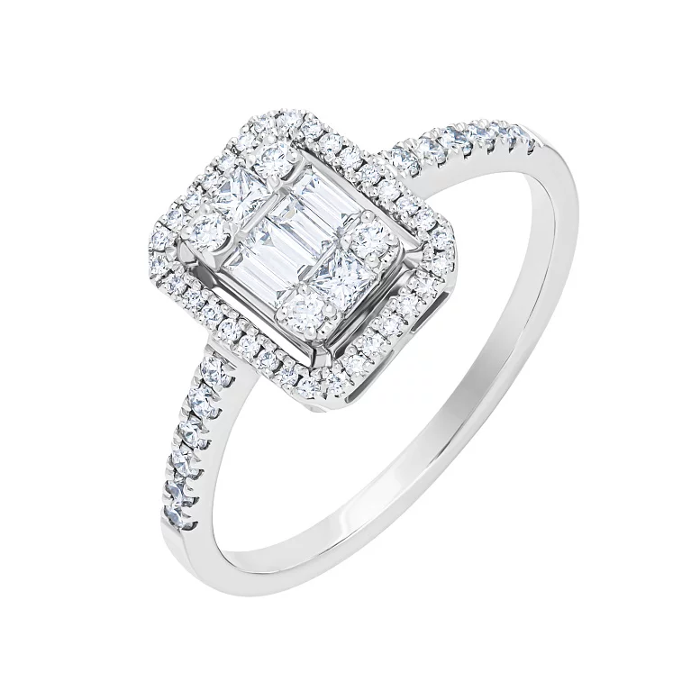 Помолвочное кольцо с бриллиантами  из белого золота. Артикул К341346040б: цена, отзывы, фото – купить в интернет-магазине AURUM