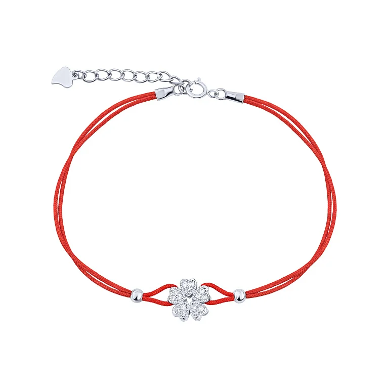 Двойной шелковый браслет "Цветок из сердец" со вставкой из серебра с фианитами - 2147067