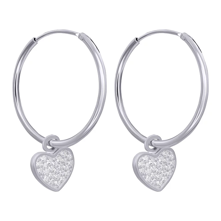 Сережки-кольца из серебра с "Сердечками" и фианитом. Артикул 7502/2073772: цена, отзывы, фото – купить в интернет-магазине AURUM