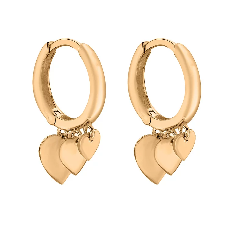 Золоті сережки-кільця з підвісними сердечками. Артикул 1091060/15: ціна, відгуки, фото – купити в інтернет-магазині AURUM