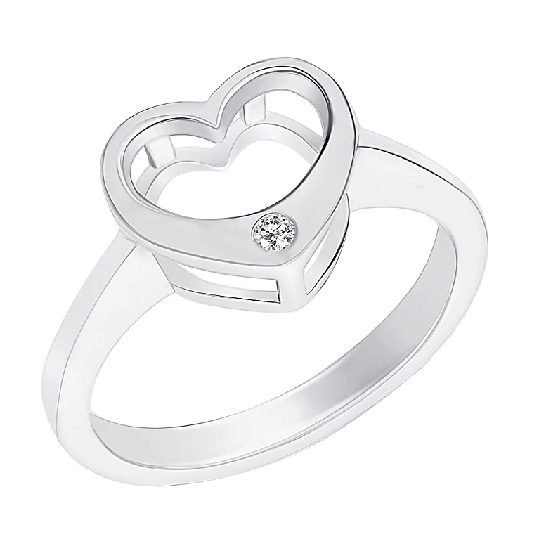 Серебряное кольцо Сердечко с фианитом. Артикул 7501/4273: цена, отзывы, фото – купить в интернет-магазине AURUM