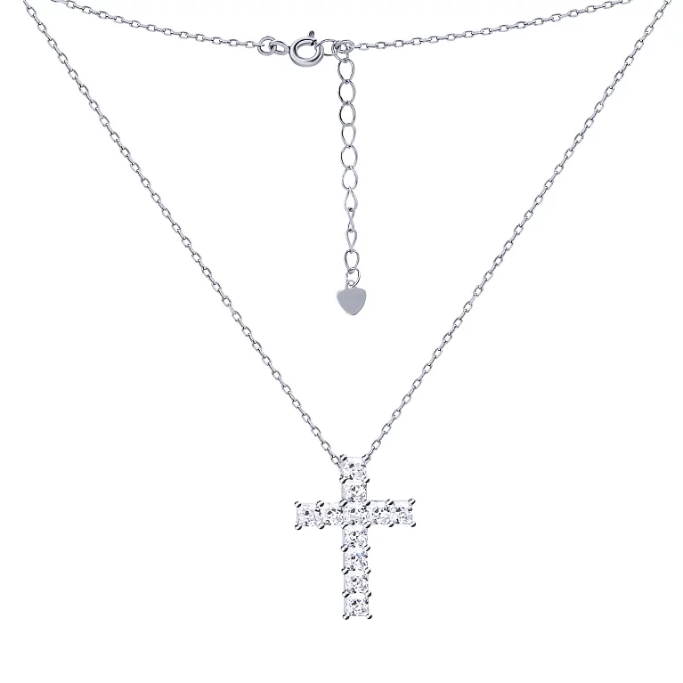 Кольє якірне плетіння зі срібла з хрестиком і фіанітами. Артикул 7507/2154433: ціна, відгуки, фото – купити в інтернет-магазині AURUM