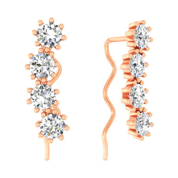 Сережки-клаймберы из красного золота с фианитами - 972759