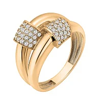 Подвійна широка каблучка з червоного золота з фіанітами - 2162687