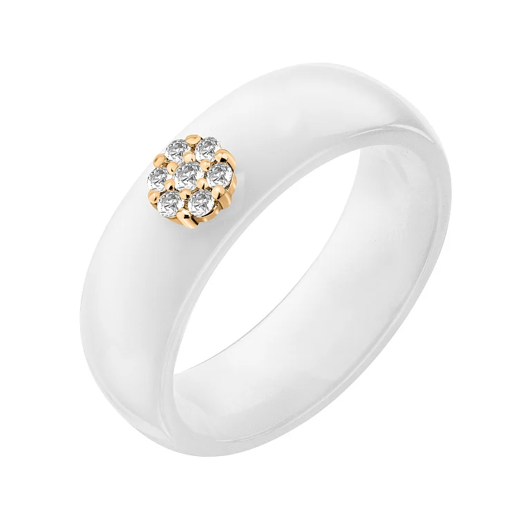 Кольцо "Цветок" из керамики и красного золота с бриллиантами - 2126591