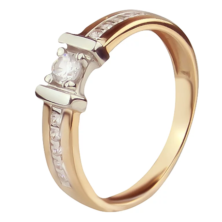 Кольцо из комбинированного золота с фианитом. Артикул 700694-Ррлк: цена, отзывы, фото – купить в интернет-магазине AURUM