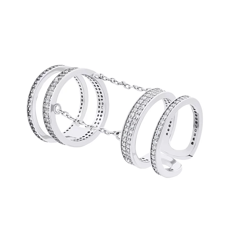 Кольцо двойное из серебра с фианитами и цепочками на фалангу. Артикул 7501/К2Ф/1291: цена, отзывы, фото – купить в интернет-магазине AURUM