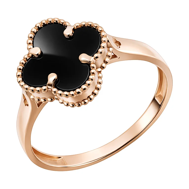 Каблучка із червоного золота "Конюшина" з оніксом - 2133792