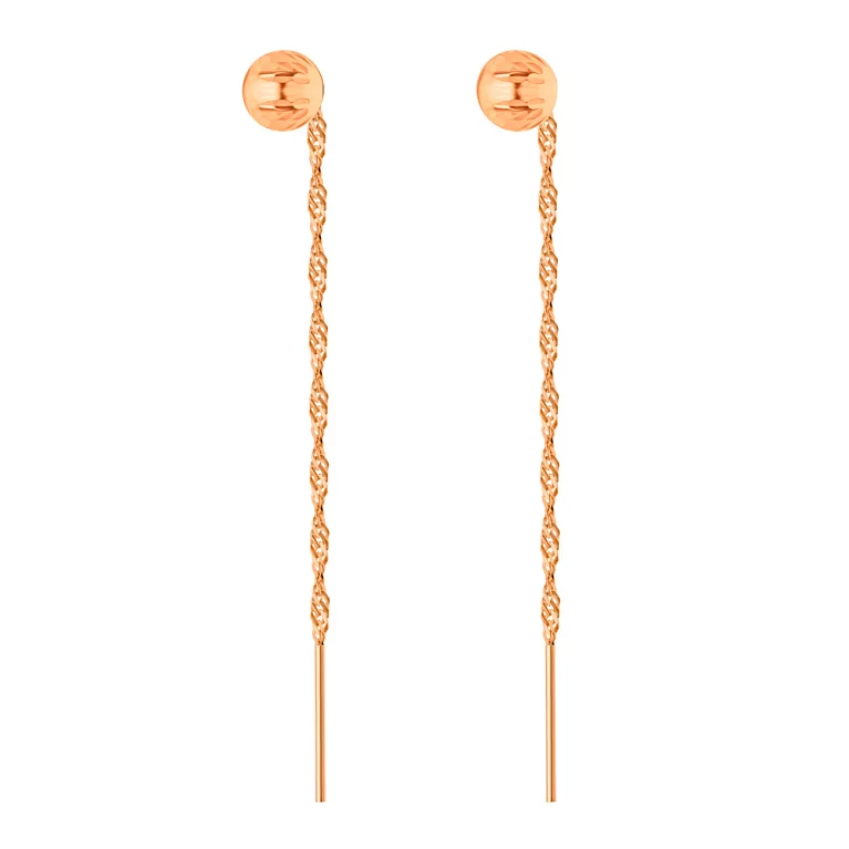 Сережки-протяжки з червоного золота з алмазною гранню "Кулі". Артикул 106693: ціна, відгуки, фото – купити в інтернет-магазині AURUM
