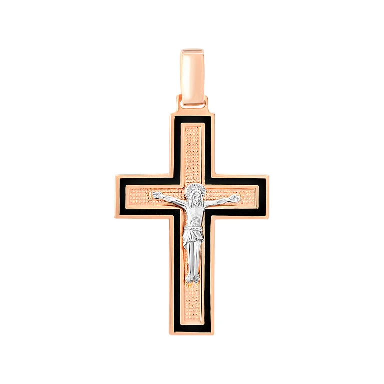 Крестик нательный из комбинированного золота с эмалью - 2115294