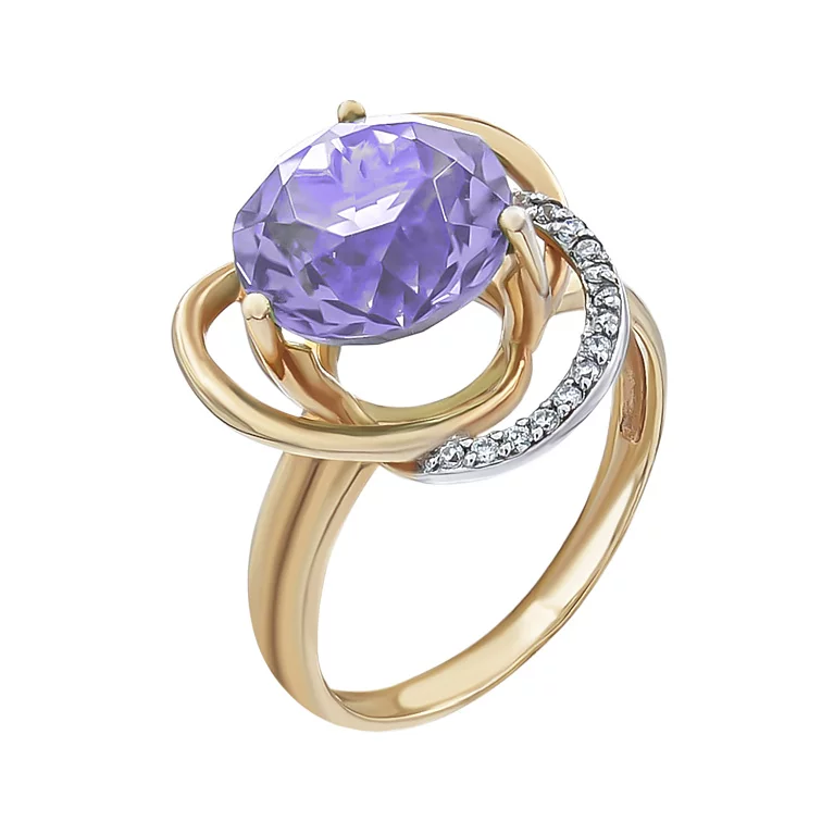 Золотое кольцо с аметистом и фианитами. Артикул 1190433101/3: цена, отзывы, фото – купить в интернет-магазине AURUM