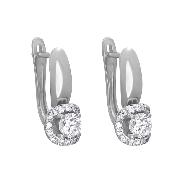 Сережки з білого золота з діамантом і сапфіром. Артикул 2191986202/1: ціна, відгуки, фото – купити в інтернет-магазині AURUM