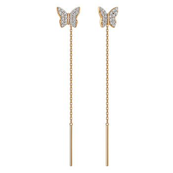 Серьги-протяжки "Бабочки" из красного золота с фианитами - 2120731