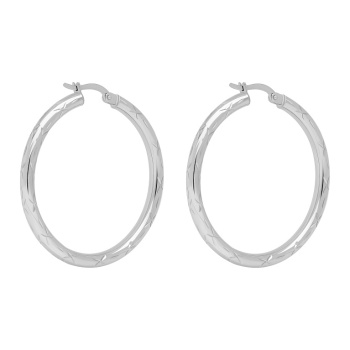 Сережки-кольца из белого золота с алмазной гранью - 1737828