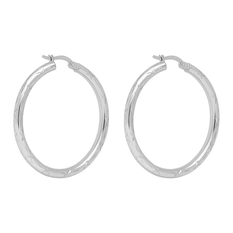 Сережки-кольца из белого золота с алмазной гранью - 1737828