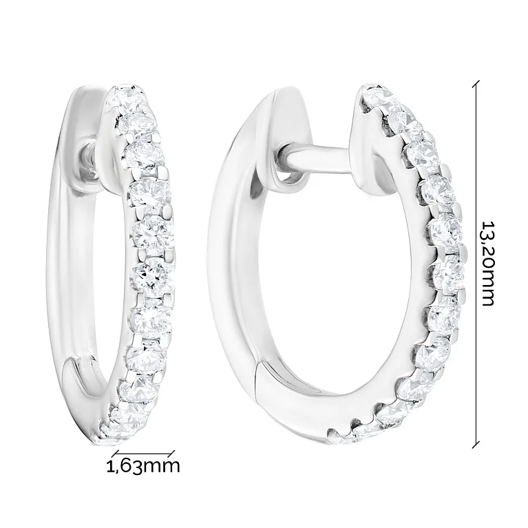 Серьги-кольца с дорожкой из бриллиантов в белом золоте - 1670371