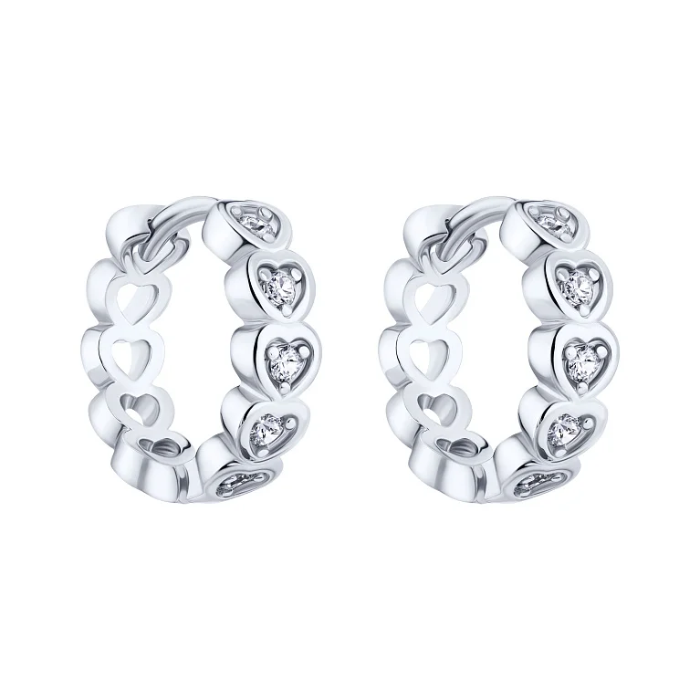 Сережки-кільця "Серця" зі срібла - 2123389