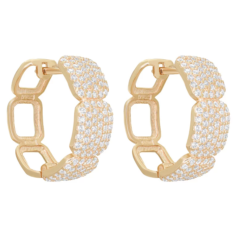 Сережки-кольца из красного золота с фианитом. Артикул 2191853101: цена, отзывы, фото – купить в интернет-магазине AURUM