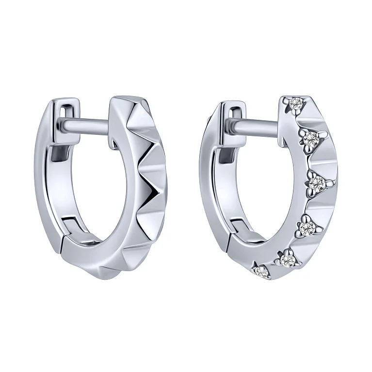 Серебряные серьги-кольца с фианитами - 2123391