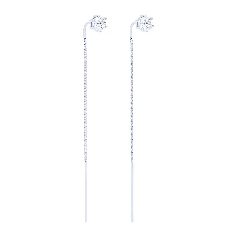 Сережки-протяжки зі срібла з фіанітом. Артикул 7502/1583937: ціна, відгуки, фото – купити в інтернет-магазині AURUM