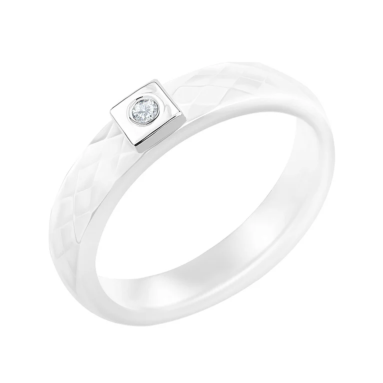 Каблучка із керамики зі вставкою білого золота з діамантом - 2133927