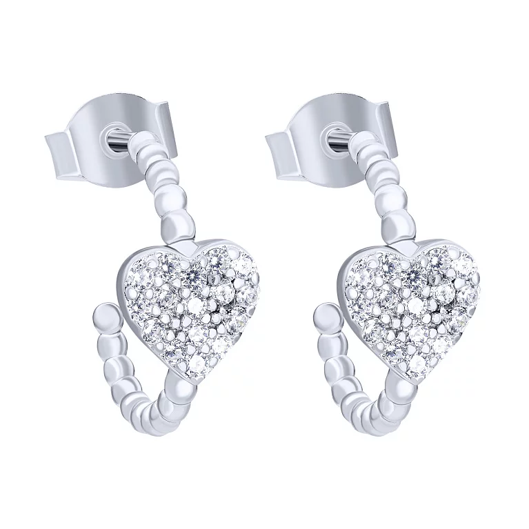 Срібні сережки-гвоздики "Серце" з фіанітами. Артикул 7518/6538: ціна, відгуки, фото – купити в інтернет-магазині AURUM
