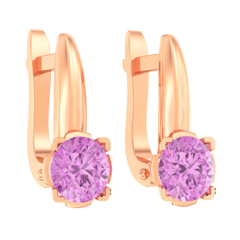 Сережки детские из красного золота с фианитом - 960677