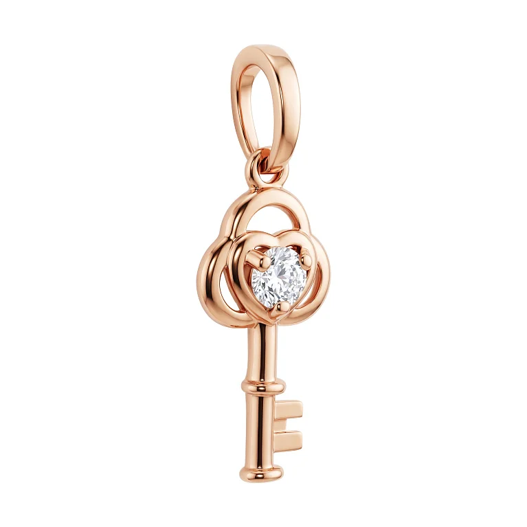 Підвіс "Ключ" у червоному золоті з фианітом - 2210441