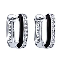 Серебряные серьги-кольца с фианитами и эмалью - 2095519