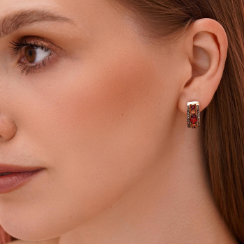Сережки с гранатом и фианитами из красного золота - 1585099