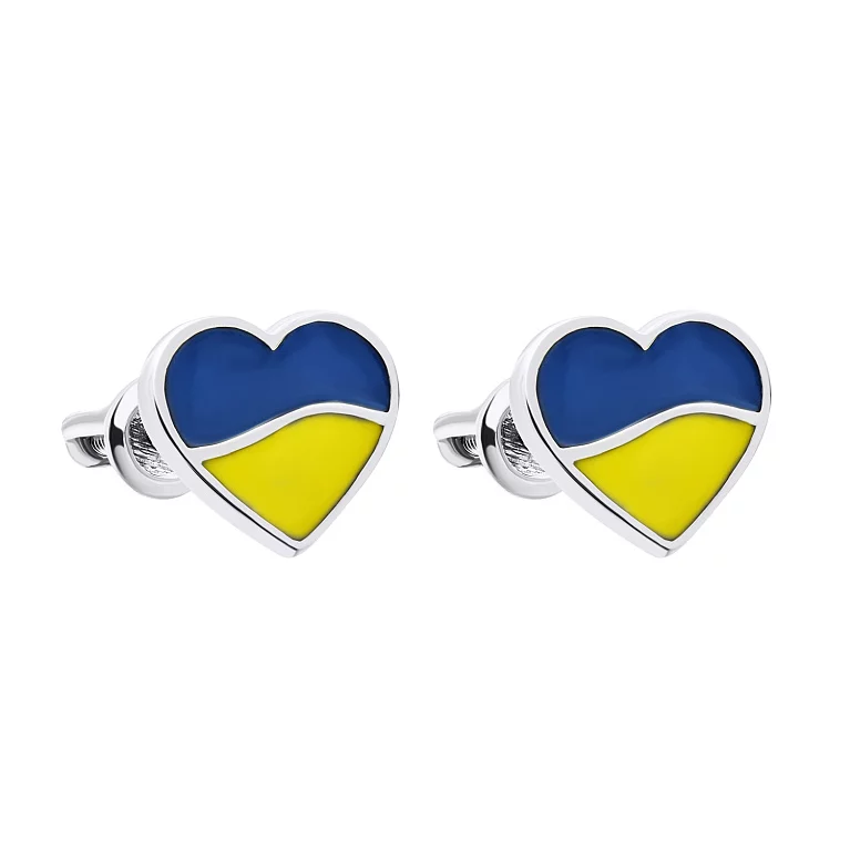 Серьги-гвоздики "Сердце Украины" серебряные с эмалью. Артикул 7518/795AgсР/73: цена, отзывы, фото – купить в интернет-магазине AURUM