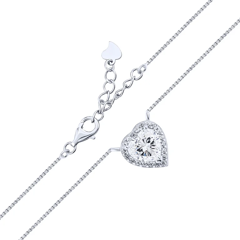 Серебряное колье "Сердце" с подвесом с фианитами венецианское плетение  - 2188204