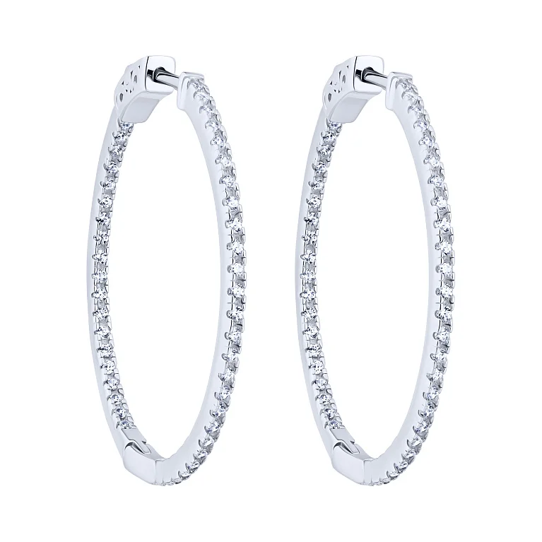 Сережки-кільця зі срібла з доріжкою фіанітів - 2100052