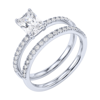 Серебряное двойное кольцо 2 в 1 с фианитами - 2289418