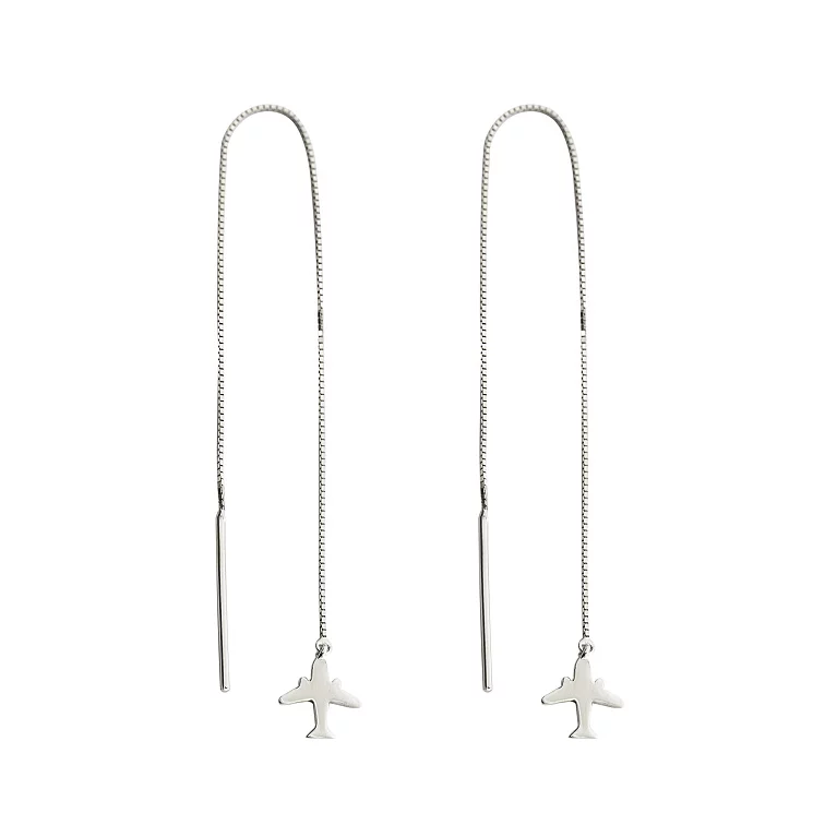Срібні сережки-протяжки літак "Мрія". Артикул 7502/С2/1369: ціна, відгуки, фото – купити в інтернет-магазині AURUM