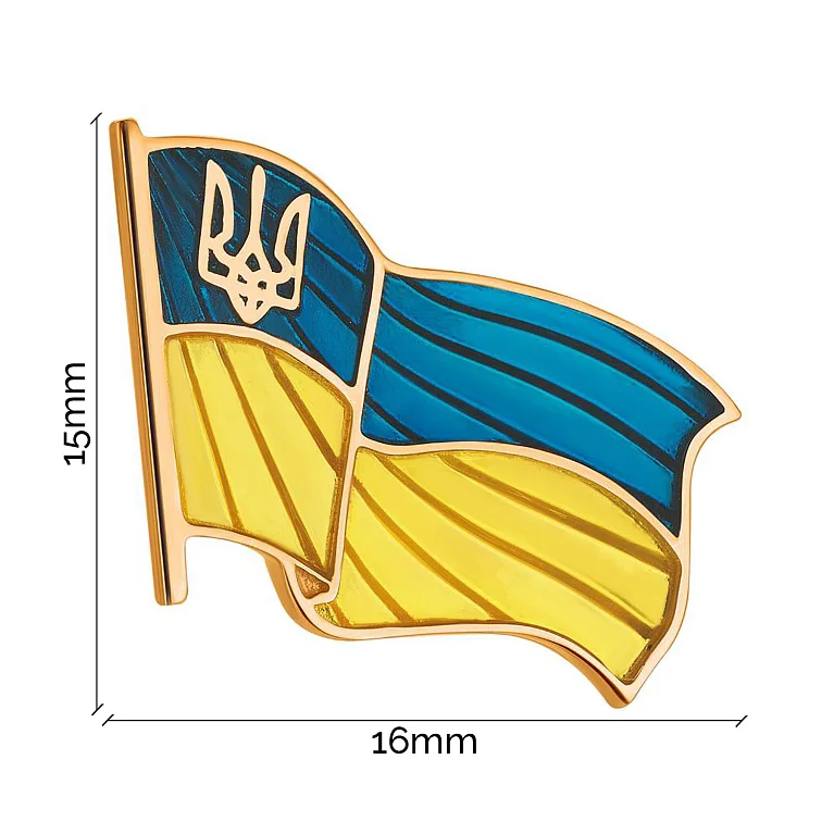 Значок из красного золота "Флаг Украины" с сине-желтой эмалью - 1516600