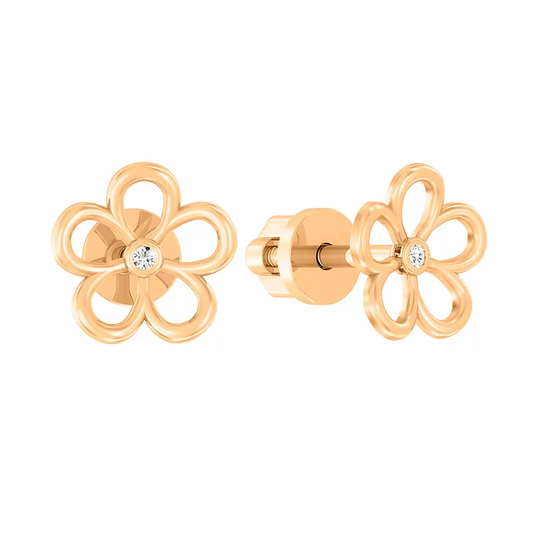 Золоті сережки-гвоздики "Квітка" з фіанітом. Артикул 110554: ціна, відгуки, фото – купити в інтернет-магазині AURUM