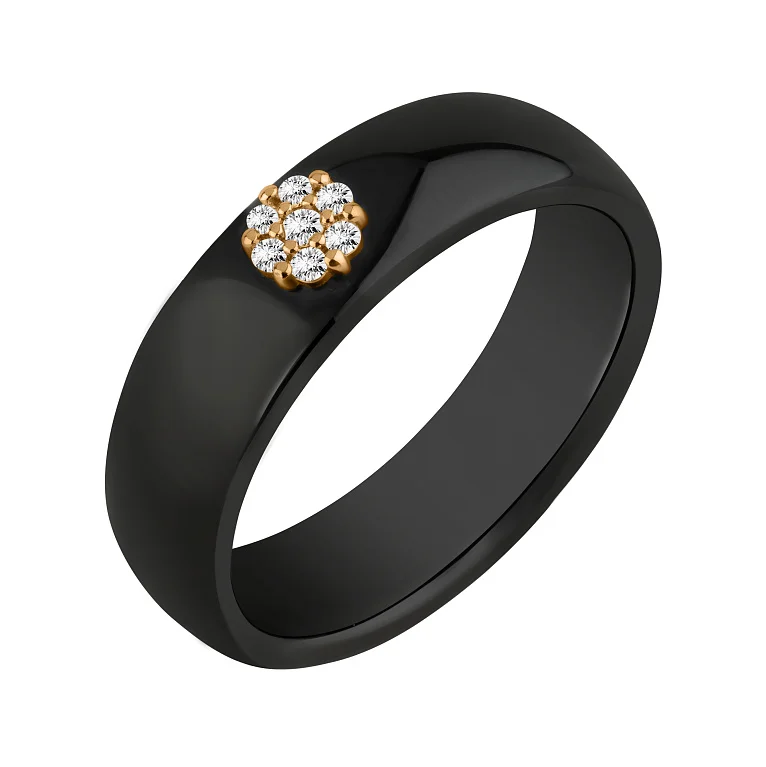 Кольцо "Цветок" из керамики и красного золота с бриллиантами - 2126590